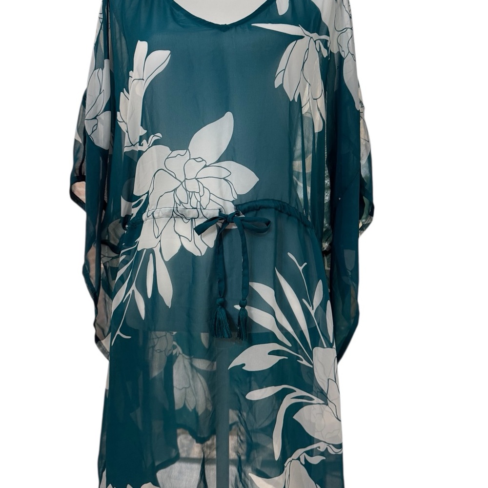 Teal Floral Chiffon Swim Cover-Up